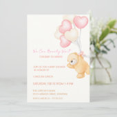 Schattige teddybeer & ballon Baby shower Kaart (Staand voorkant)