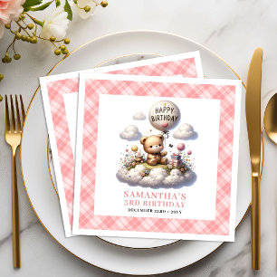 Schattige teddybeer ballon bloemen meisje feestje servet