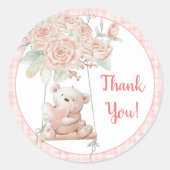 Schattige teddybeer bedankt ronde sticker (Voorkant)
