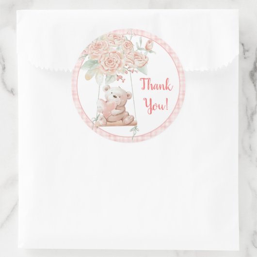 Schattige teddybeer bedankt ronde sticker (Tas)