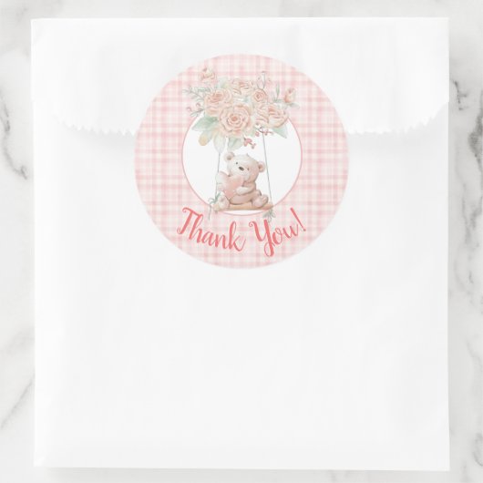 Schattige teddybeer bedankt ronde sticker (Tas)