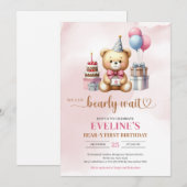 Schattige Teddybeer Beer-y meisje eerste verjaarda Kaart (Voorkant / Achterkant)