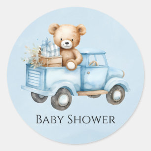 Schattige Teddybeer Blauw  Vrachtwagen Baby shower Ronde Sticker
