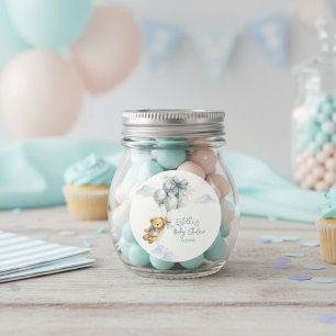 Schattige Teddybeer Blauwe Ballonnen Wolken Baby J Ronde Sticker