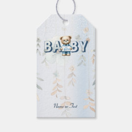 Schattige teddybeer blauwe bloemen mooie party cadeaulabel