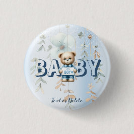 Schattige teddybeer blauwe bloemen mooie party ronde button 3,2 cm
