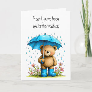 Schattige teddybeer blauwe galosjzen beterschap kaart