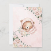 Schattige teddybeer blush roze bloemig meisje Baby Bedankkaart (Achterkant)