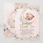Schattige teddybeer blush roze bloemig meisje Baby Bedankkaart (Voorkant / Achterkant)
