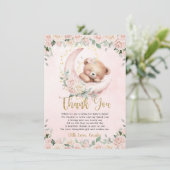 Schattige teddybeer blush roze bloemig meisje Baby Bedankkaart (Staand voorkant)