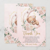 Schattige teddybeer blush roze bloemig meisje Baby Bedankkaart (Voorkant / Achterkant)