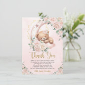 Schattige teddybeer blush roze bloemig meisje Baby Bedankkaart (Staand voorkant)