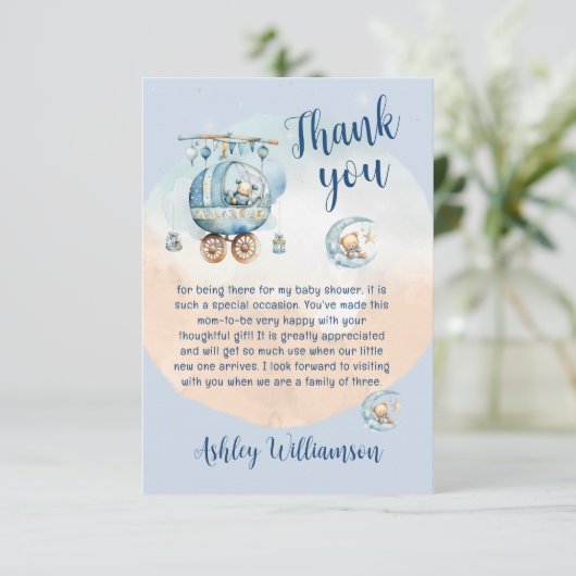 Schattige Teddybeer Celestial Baby shower Bedankkaart (Staand voorkant)