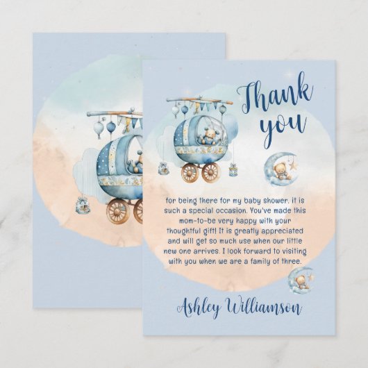 Schattige Teddybeer Celestial Baby shower Bedankkaart (Voorkant / Achterkant)