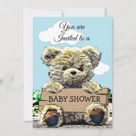 Schattige Teddybeer die Baby shower teken houden Kaart (Voorkant)