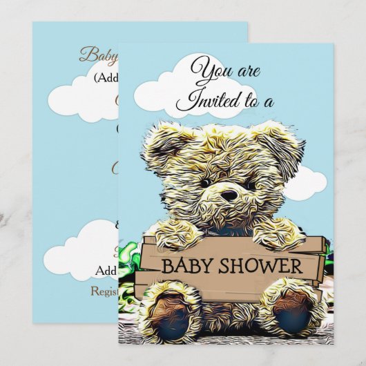Schattige Teddybeer die Baby shower teken houden Kaart (Voorkant / Achterkant)