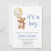 Schattige teddybeer drijvend ballon baby shower kaart (Voorkant)