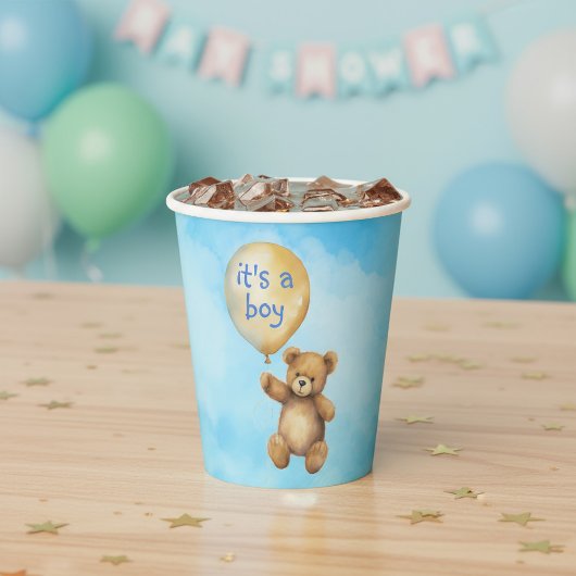 Schattige teddybeer drijvend ballon baby shower papieren bekers