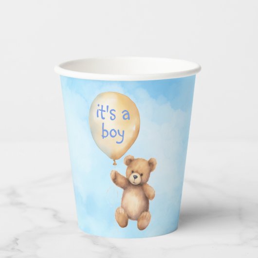 Schattige teddybeer drijvend ballon baby shower papieren bekers (Voorkant)