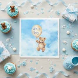 Schattige teddybeer drijvend ballon baby shower servet