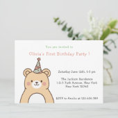 Schattige Teddybeer Eerste Verjaardagsfeestje Kaart (Staand voorkant)