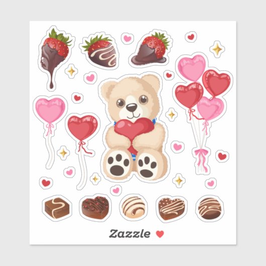 Schattige teddybeer en chocolade aardbei valentijn sticker (Vel)