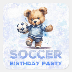 Schattige Teddybeer en Voetbal Verjaardagsfeest Vierkante Sticker