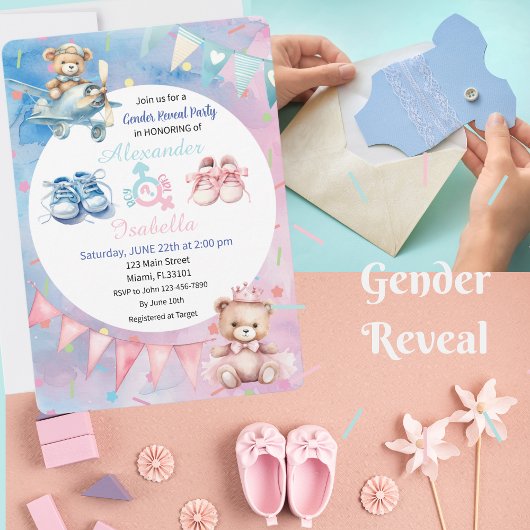 Schattige teddybeer Geslacht Onthulling Party Uitn Kaart