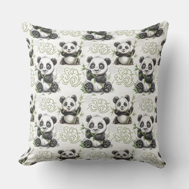 Schattige, teddybeer, grappig, baby, panda, bamboe buitenkussen (Voorkant)