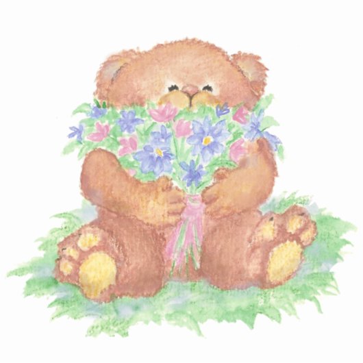 Schattige Teddybeer Holding Bloemen Boeket Sticker (Voorkant)