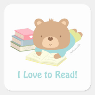 Schattige teddybeer houdt van lezen stickers voor