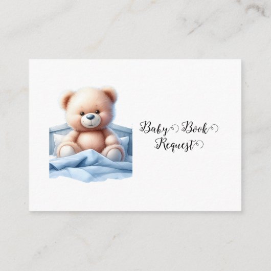 Schattige Teddybeer in blauw bed Baby Boek Aanvraa Informatiekaartje (Achterkant)
