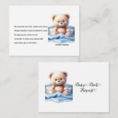 Schattige Teddybeer in blauw bed Baby Boek Aanvraa Informatiekaartje (Voorkant / Achterkant)