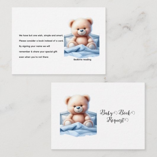 Schattige Teddybeer in blauw bed Baby Boek Aanvraa Informatiekaartje (Voorkant / Achterkant)