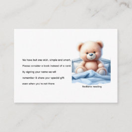 Schattige Teddybeer in blauw bed Baby Boek Aanvraa Informatiekaartje