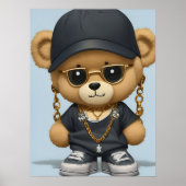 Schattige teddybeer in hiphop stijl AI kunst Poster (Voorkant)