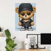 Schattige teddybeer in hiphop stijl AI kunst Poster (Thuiskantoor)