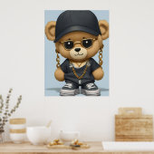 Schattige teddybeer in hiphop stijl AI kunst Poster (Keuken)