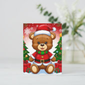Schattige teddybeer in Santa Suit Feestdagenkaart (Staand voorkant)