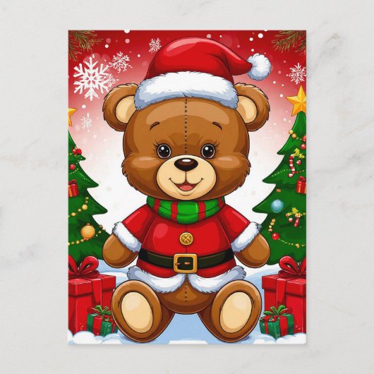 Schattige teddybeer in Santa Suit Feestdagenkaart (Voorkant)
