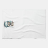 Schattige Teddybeer in theekopje met bloemen Theedoek (Horizontaal)