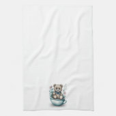 Schattige Teddybeer in theekopje met bloemen Theedoek (Verticaal)