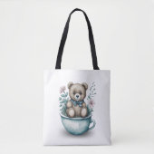 Schattige Teddybeer in theekopje met bloemen Tote Bag (Voorkant)