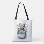 Schattige Teddybeer in theekopje met bloemen Tote Bag (Achterkant)