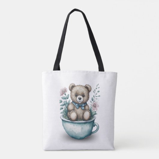 Schattige Teddybeer in theekopje met bloemen Tote Bag (Achterkant)