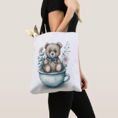 Schattige Teddybeer in theekopje met bloemen Tote Bag (Dichtbij)