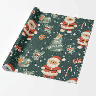 Schattige teddybeer & Kerstman op donkergroen (2) Cadeaupapier