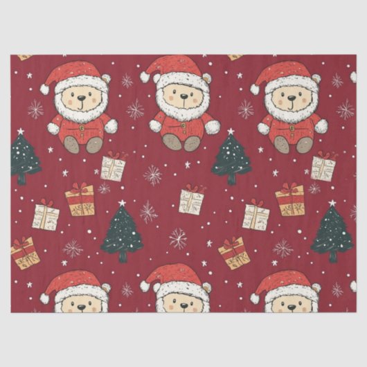 Schattige teddybeer & Kerstman op rood (1) Tissuepapier (Voorkant)