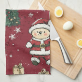 Schattige teddybeer & Kerstman op rood (3) Theedoek (Quarter Fold)