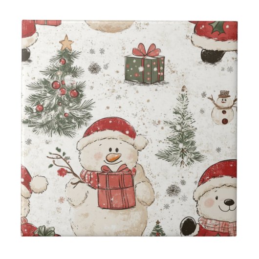 Schattige teddybeer & Kerstman op wit (2) Tegeltje (Voorkant)
